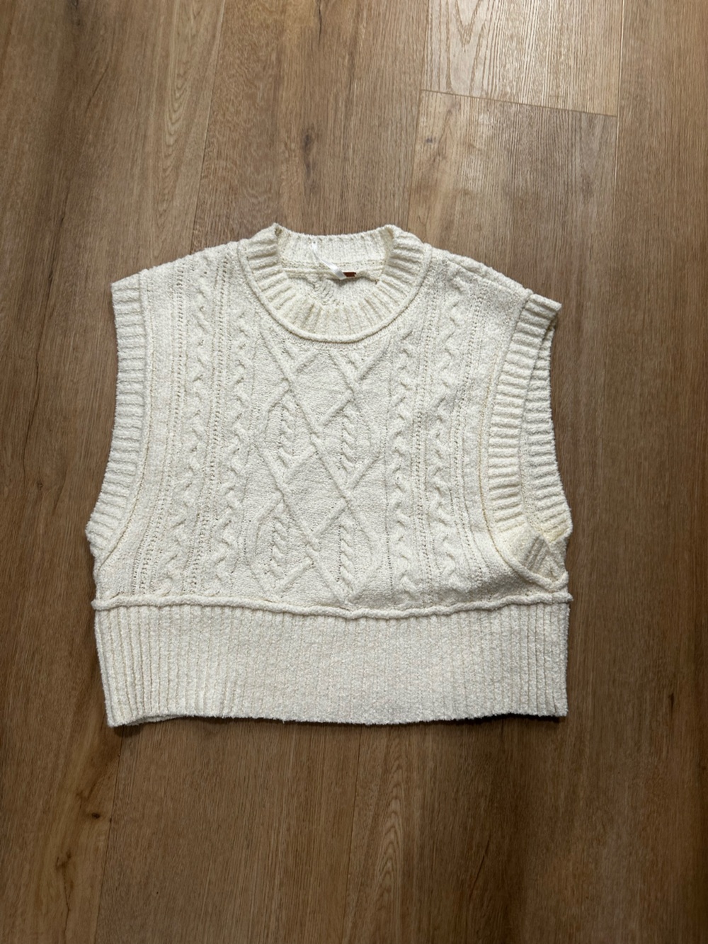 Free People cream textured knit sweater with rose gold tag